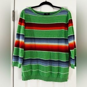 Chaps 3/4 Sleeve Pullover Striped Knit Sweater large